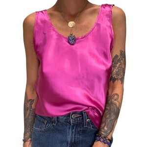 Vintage 80’s Night Magic by Cinema Etoile pink satin lingerie camisole blouse S